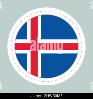 Sticker ball with flag of Iceland. Round sphere, template icon. Icelandic National symbol. Glossy realistic ball, 3D abstract vector illustration. Big Stock Vector