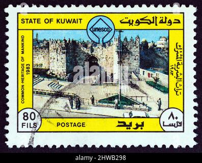 KUWAIT - CIRCA 1983: A stamp printed in Kuwait from the 'Common Heritage of Mankind' issue shows Jerusalem, circa 1983. Stock Photo