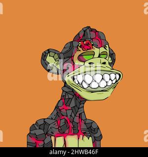 Mutant ape yacht club NFT artwork. Demonic evil monkey with horns and