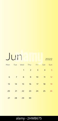 June 2022 calendar planner set for template corporate design week start on Monday. Vector Stock Vector