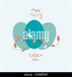 Happy Easter. Postcard in flat style. Three eggs Stock Vector