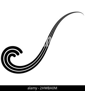 Curved three stripe calligraphy curl, sea wave calligraphy elegantly curved ribbon logo Stock Vector