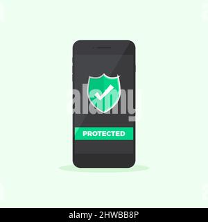 Security Protected Phone Flat Icon Stock Vector