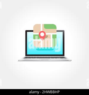 Laptop Location Pin Map Icon Stock Vector