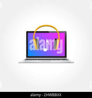Laptop Headphones Music Player Icon Stock Vector