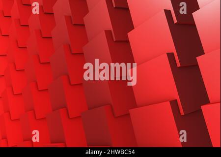 Red abstract 3D background from rectangular blocks. Bright aggressive background Stock Photo