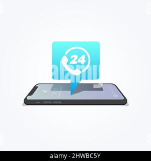 Phone 24 Hour Contact Service Tag Icon Stock Vector