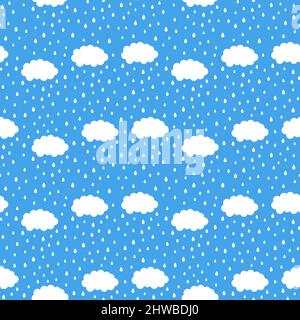 seamless pattern of clouds and raindrops. vector illustration Stock Vector