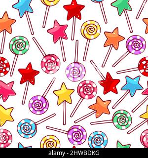 Cute seamless pattern with multi-colored lollipops. hand-drawn illustration Stock Vector