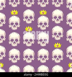 cute seamless pattern with skulls and crowns. hand-drawn illustration Stock Vector