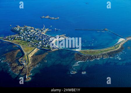 France. Finistere (29) Iroise sea. Aerial view of Sein island Stock Photo