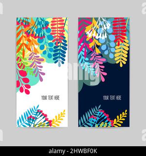 Vertical tropical leaves pattern - Colorful botanical design with white and navy variations Stock Vector