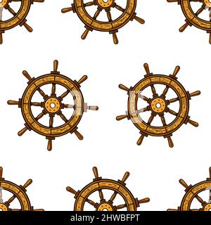 beautiful seamless background of maritime steering wheels. hand-drawn illustration Stock Vector