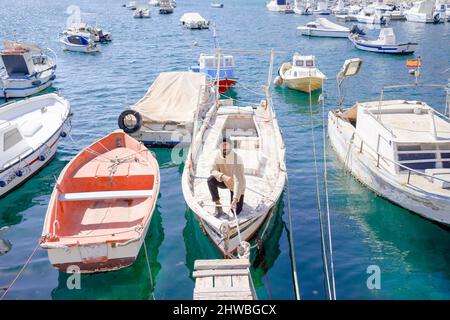sailor bearded man in the harbor Stock Photo
