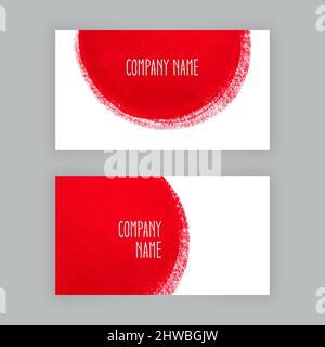 two business cards template with hand painted round red brush strokes Stock Vector