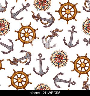 beautiful seamless background of maritime symbols. hand-drawn illustration Stock Vector
