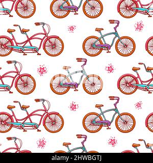 seamless background with vintage bicycles. hand-drawn illustration Stock Vector