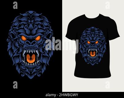 illustration vector gorilla head with vintage ornament style Stock Vector