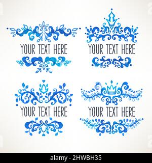 set of four beautiful floral watercolor frames. hand-drawn illustration Stock Vector