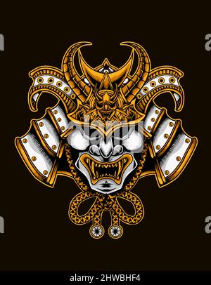 illustration vector samurai warriors head Stock Vector