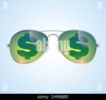 Sunglasses Dollar Aviator Sunglasses Money Reflection. Millionaire. Stock Vector