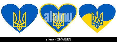 A trident, the coat of arms of Ukraine on the background of a heart in the national colors. Stock Vector