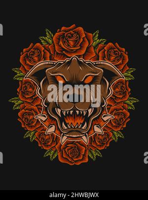 design of head dog with roses vector illustration Stock Vector Image ...