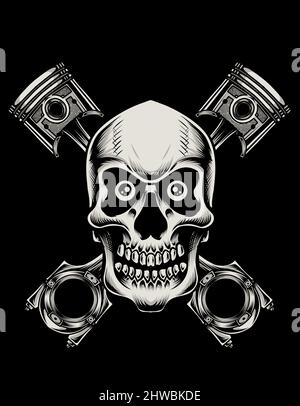 illustration vector skull piston machine Stock Vector