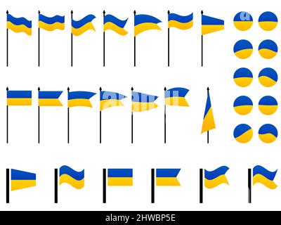 Ukraine flag set with yellow and blue gradient colors. Ukraine flags collection isolated on white background. Vector illustration Stock Vector