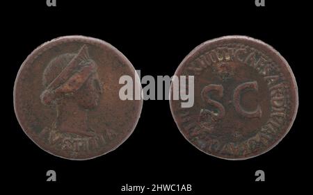 Dupondius of Tiberius, Emperor of Rome from Rome. Ruler: Tiberius, Emperor of Rome, 42 B.C.–A.D. 37 Mint: Rome Stock Photo