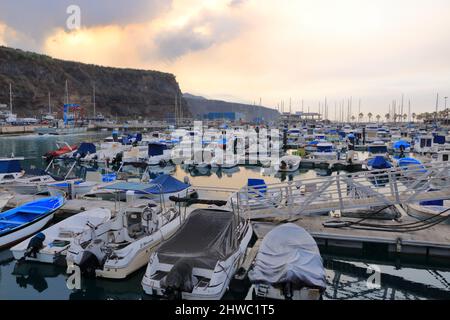 November 24 2021 - Tazacorte, La Palma in Spain: boats in the harbor Stock Photo