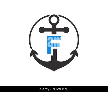 Anchor logo with F letter Concept. Initial F letter with Anchor. Marine, Sailing Boat Logo Stock Vector