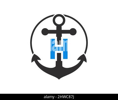 Anchor logo with H letter Concept. Initial H letter with Anchor. Marine, Sailing Boat Logo Stock Vector