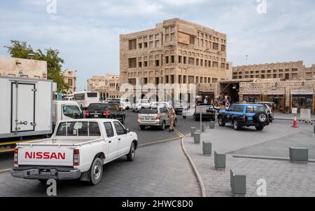 Doha, Qatar - January 15th 2022: Traffic in central Doha at Souq Waqif, Doha, Qatar Stock Photo