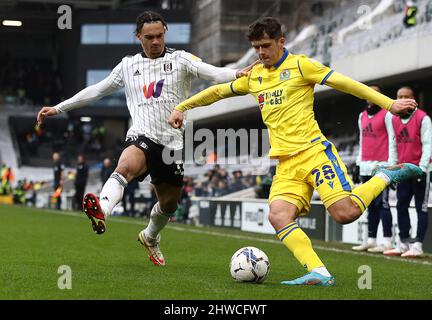 London, England, 5th March 2022. Ryan Giles of Blackburn Rovers is challenged by Antonee Robinson of Fulham during the Sky Bet Championship match at Craven Cottage, London. Picture credit should read: Paul Terry / Sportimage Credit: Sportimage/Alamy Live News Stock Photo
