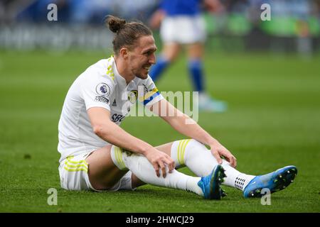 Luke Ayling #2 of Leeds United smiles after a challenge Stock Photo