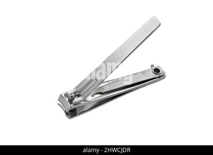Nail clipper isolated on white background. Stainless steel nail clippers. Stock Photo