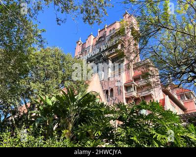 Orlando, FL USA- November 27, 2021: The Tower of Terror ride at Hollywood Studios Walt Disney World in Orlando, Florida. Stock Photo