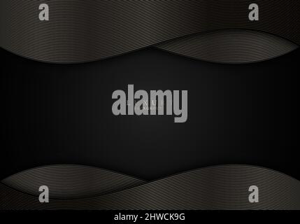 Abstract elegant black and gold wave lines on dark background. Luxury style. Vector illustration Stock Vector