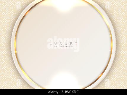 Elegant 3D golden circles with glow lighting effect on brown background polka dot pattern. Luxury style. Vector illustration Stock Vector