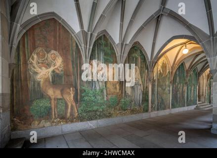 Fraumunster Church Cloiser Fresco Murals by Paul Bodmer - Zurich, Switzerland Stock Photo