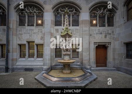 Fraumunster Church Cloiser Fountain - Zurich, Switzerland Stock Photo