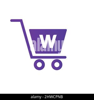 Trolley Shopping Cart On Letter W Initial Online And Shopping Logo Concept Template Stock Vector