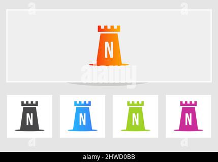 Castle Logo On Letter N. Castle King Logo Design Initial N Letter Concept Vector Template Stock Vector