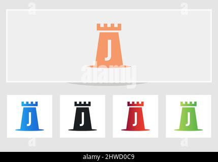 Castle Logo On Letter J. Castle King Logo Design Initial J Letter Concept Vector Template Stock Vector