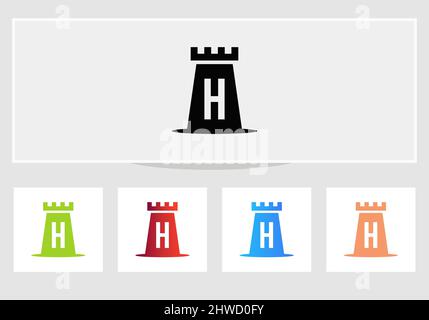 Castle Logo On Letter H. Castle King Logo Design Initial H Letter Concept Vector Template Stock Vector