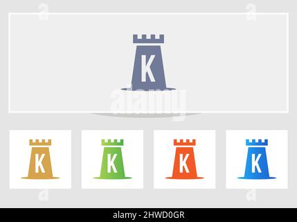 Castle Logo On Letter K. Castle King Logo Design Initial K Letter Concept Vector Template Stock Vector