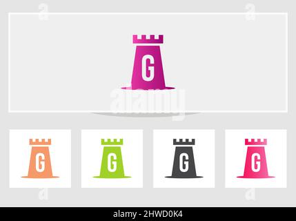 Castle Logo On Letter G. Castle King Logo Design Initial G Letter Concept Vector Template Stock Vector