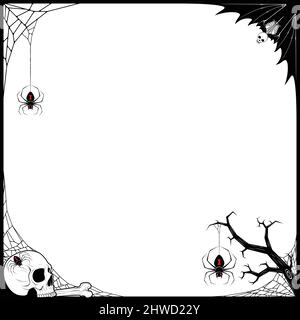 Vector design of photo frame in halloween style with bat, spiders and skulls Stock Vector
