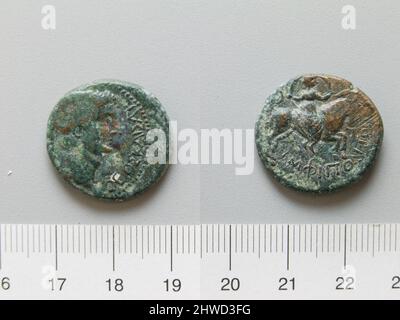 Coin of Tiberius, Emperor of Rome. Ruler: Tiberius, Emperor of Rome, 42 B.C.–A.D. 37 Mint, possibly by: Amphipolis Stock Photo